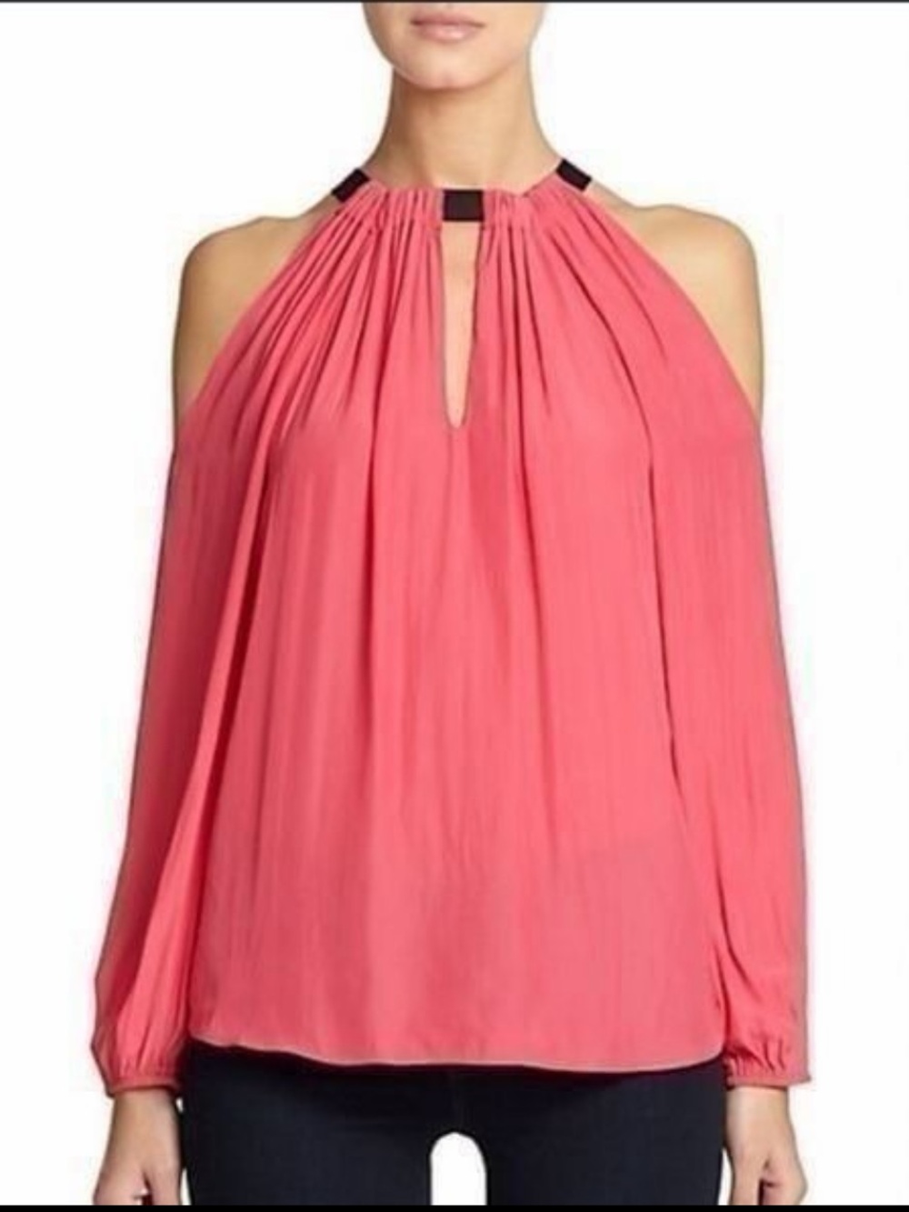 NWT Ramy Brook Meryl Open Shoulder Long Sleeve Top in Watermelon Size Large